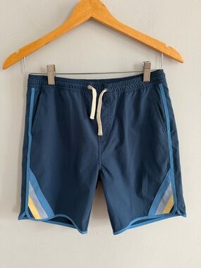 Fair Harbor Kids Anchor Swim Trunk Navy Retro Stripe Youth Boys Size XL
